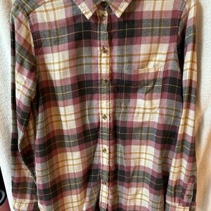 American Eagle Outfitters Maroon and Gold Plaid Shirt